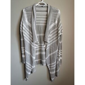 Introspect Open Front Cardigan Women Medium Grey Boho Crochet Knit Layering
